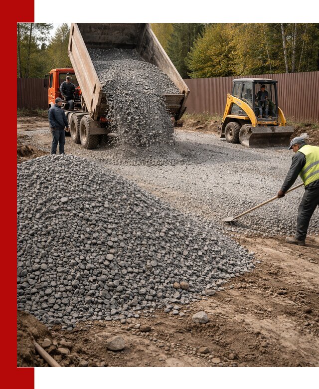Отсыпка участка щебнем с доставкой и уплотнением в Сарапуле