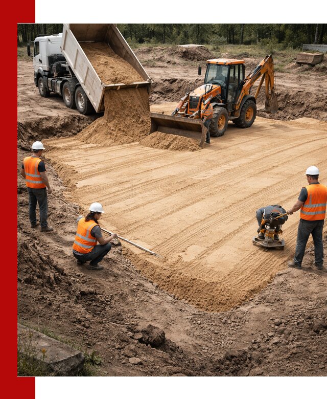 Устройство песчаной подушки для фундаментов и дорог в Сарапуле